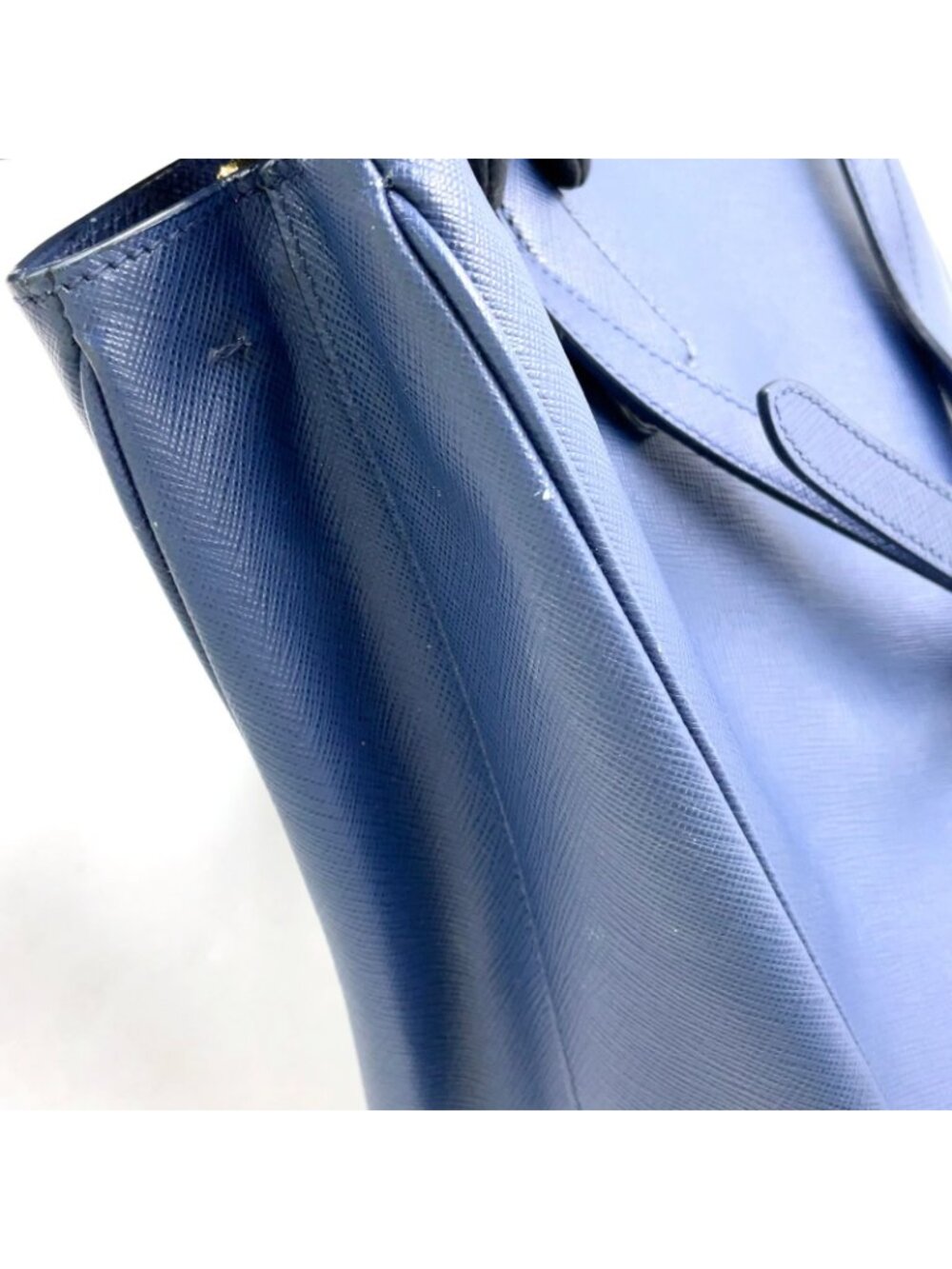 ★SOLD★ Prada Galleria 2-Way Shoulder Leather Blue Handbag Gold - Picture 11 of 15